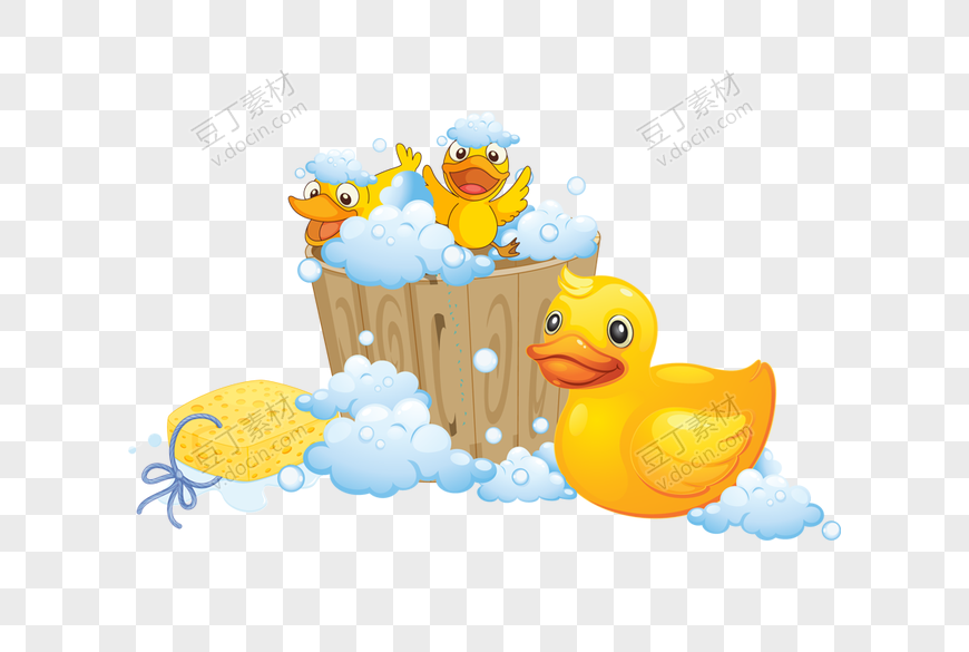 洗泡泡浴的小黄鸭