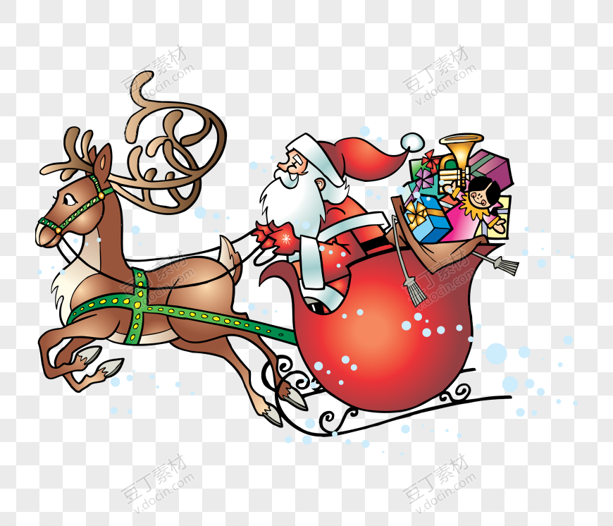 圣诞节坐着雪橇派送礼物的圣诞老人