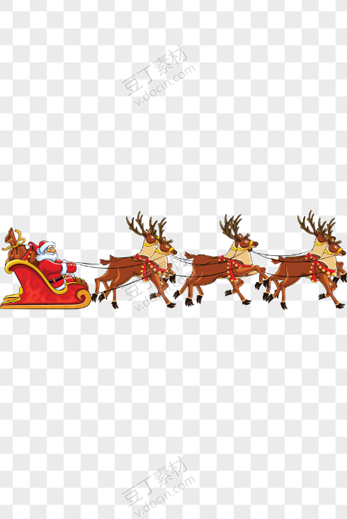 六头麋鹿载着圣诞老人派送礼物