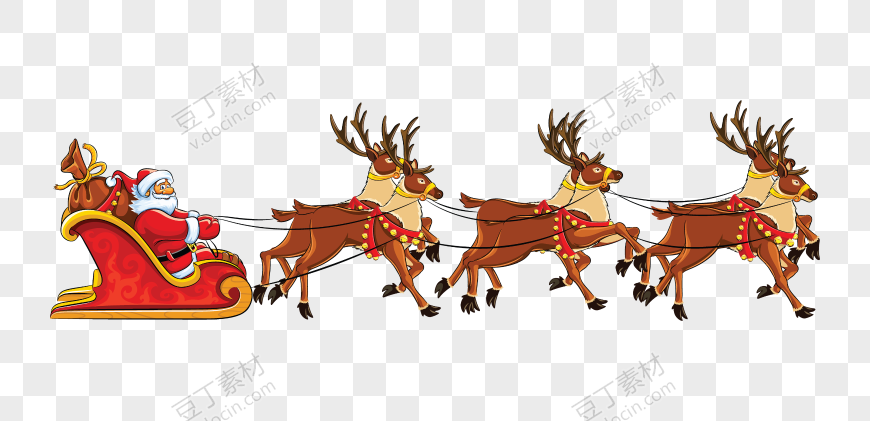 六头麋鹿载着圣诞老人派送礼物