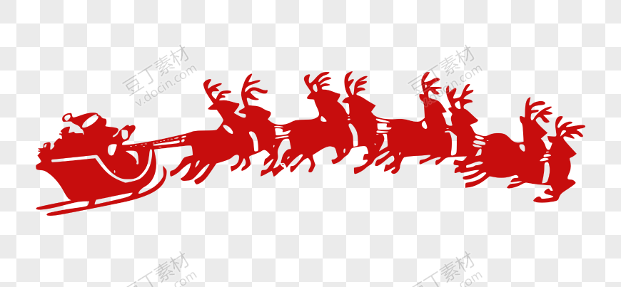 红色剪影圣诞老人驾驶麋鹿