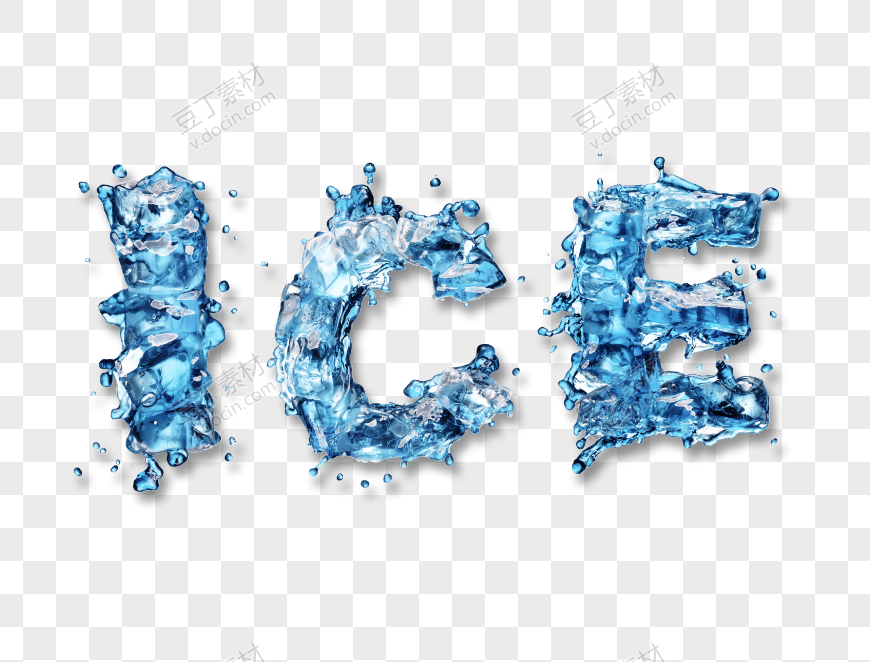 冰碎拼成的英文字母ice