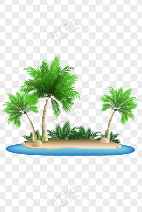 海水周边椰子树手绘风