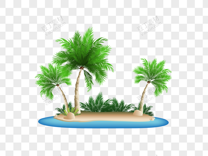 海水周边椰子树手绘风