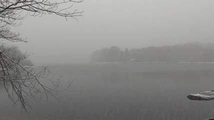 自然景观冬天的湖面下着雪