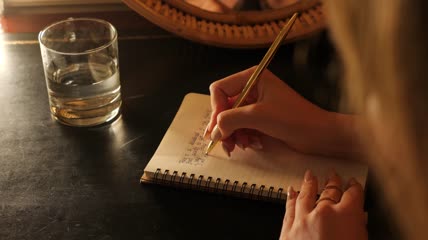 笔记本写诗诗歌手女人女女孩书法手写玻璃水发台写作学生研究工作笔记特写镜头特写人心情