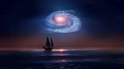 银河与海上小船