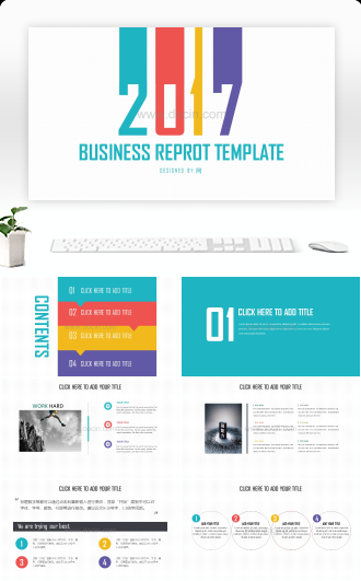 扁平缤纷设计商务汇报PPT模板