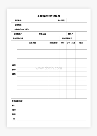 工会活动经费预算表