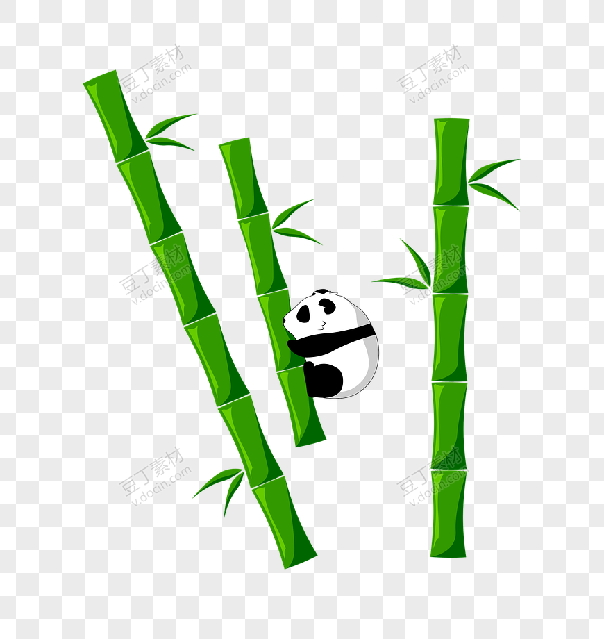 熊猫爬上竹竿的唯美插画