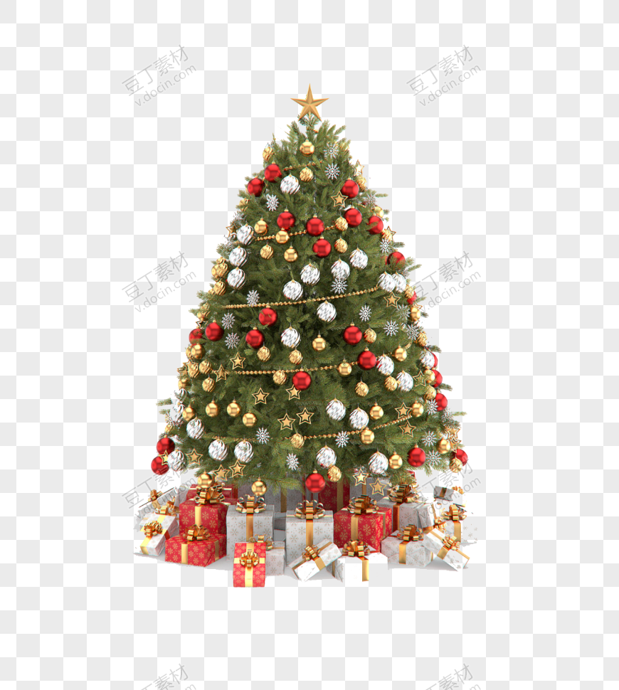 挂满圣诞球雪花星星的圣诞树