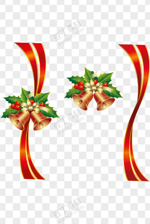 圣诞节铃铛飘带组合装饰素材
