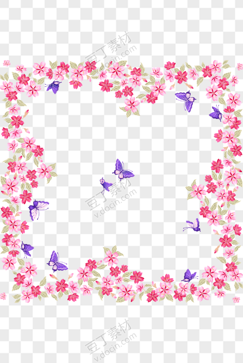 粉色花朵蝴蝶边框