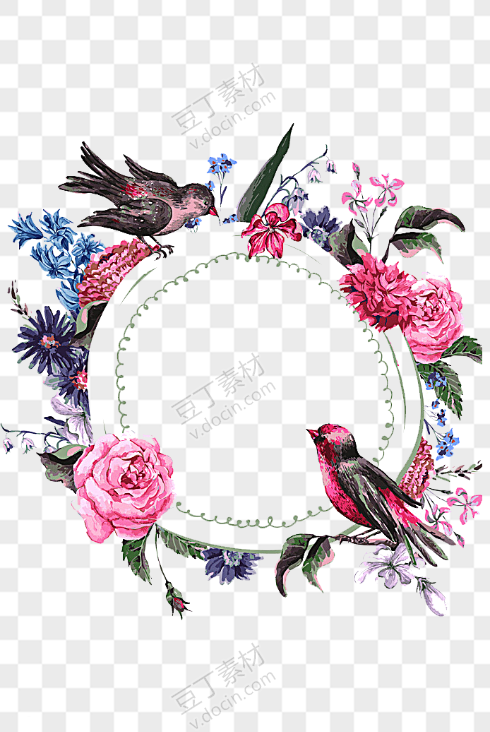 古风花鸟组合圆形花环