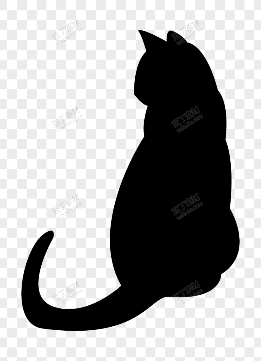 长尾猫咪黑色剪影