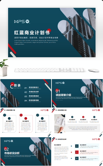 红蓝商务风商业计划书PPT模板
