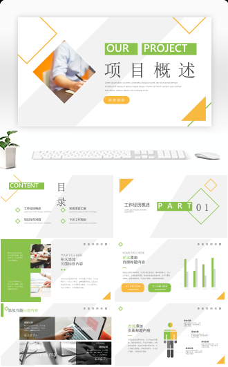 黄绿简约商务风项目概述PPT模板