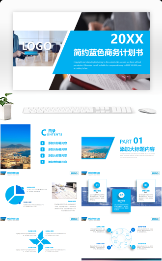 简约大气蓝色商务计划书汇报总结