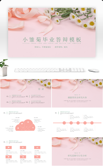 清新小雏菊粉色丝带毕业答辩模板