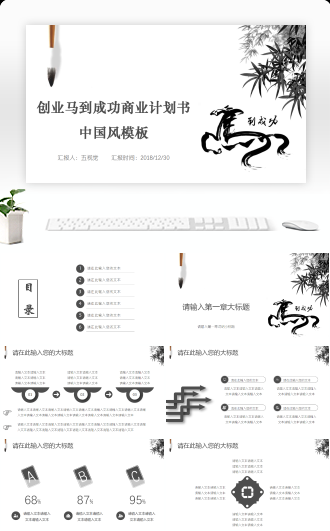 创业马到成功商业计划书中国风模板