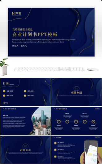 高端蓝金商业计划书通用PPT模板