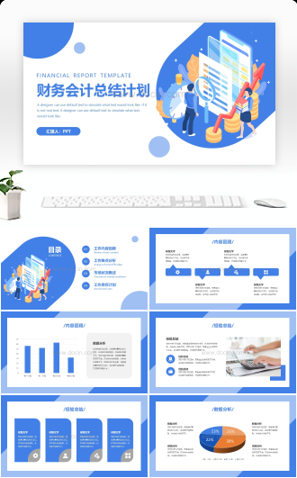 蓝色小清新财务会计总结汇报PPT模板
