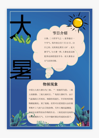 竖版大暑节气word手抄报