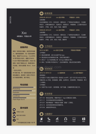 黑色系高端风平面设计师个人简历模板