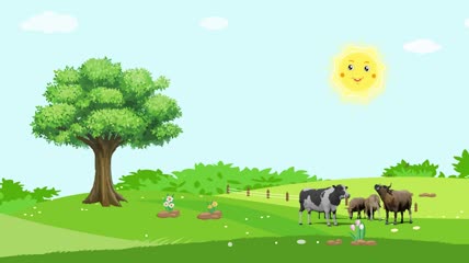 卡通小清新可爱奶牛草地上悠闲吃草背景视频