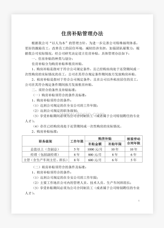 全安食品有限公司住房补贴管理办法