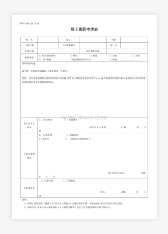 员工离职申请表(必备)