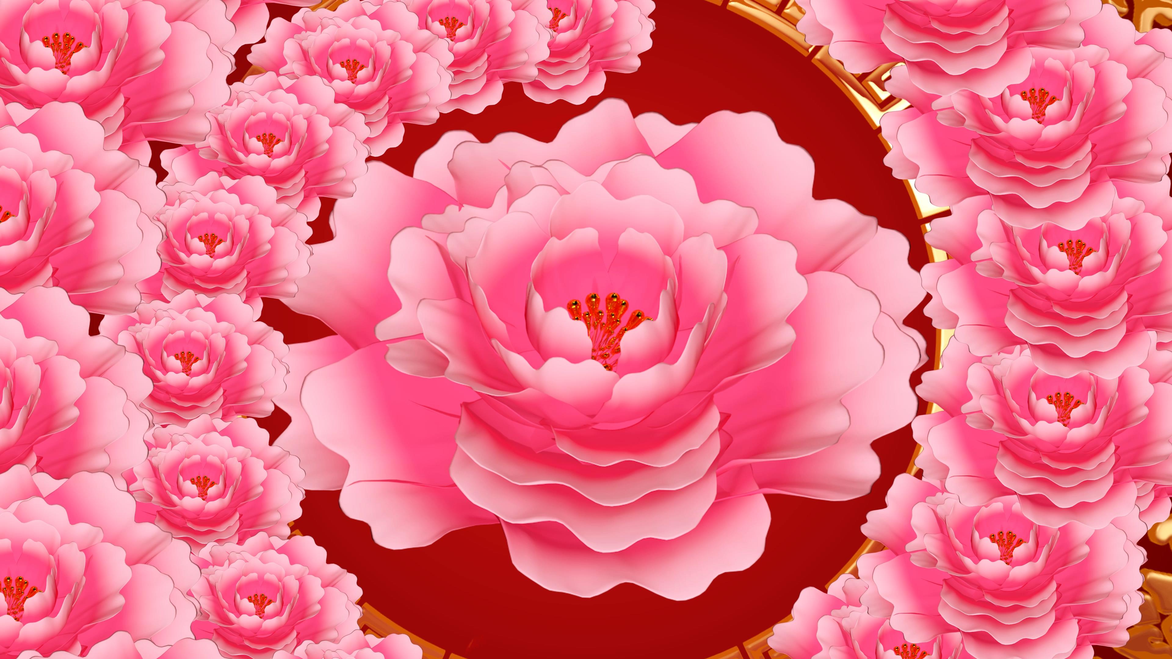 4k盛世花开绚丽牡丹花舞台晚会背景视频