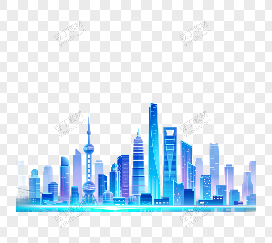 科技风城市剪影光效科技线条PNG素材