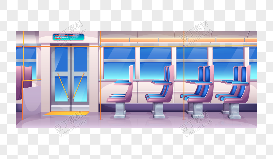 卡通巴士内饰与椅子窗户
