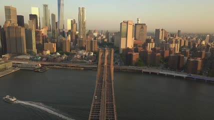 美国曼哈顿天际线全景航拍
