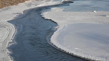 在冰冻的水之间流淌的河流实拍视频