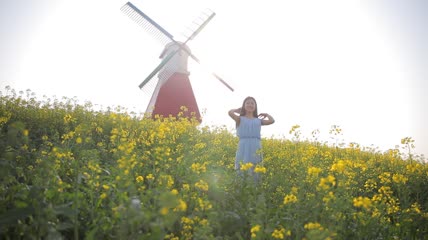 油菜花女孩与风车