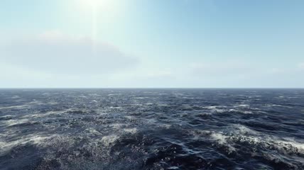 巨大的3D海洋在阳光下轻轻地荡漾