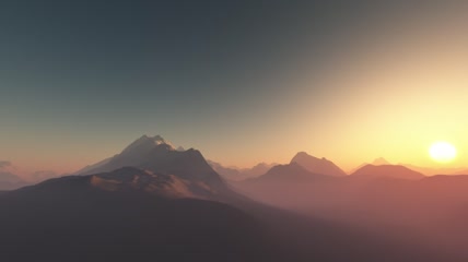 穿过夕阳照亮的群山