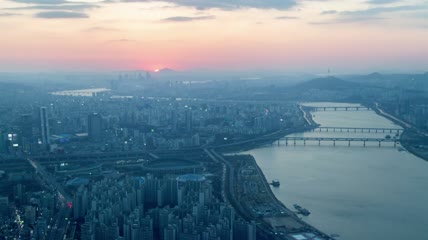 从日落到夜晚首尔城市风光延时实拍