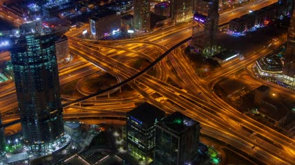 公路交叉口夜间交通情况航拍