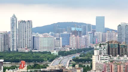 广州城市景观与日间交通航拍