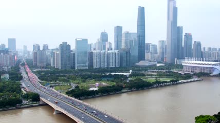 广州城市天际线与桥梁航拍