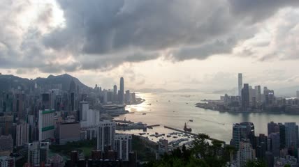 阴天的香港景城海港航拍