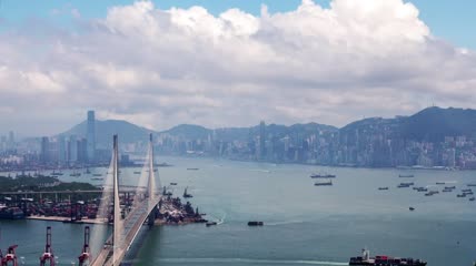 著名的香港大桥和城市景观延时实拍