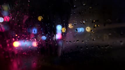 雨中模糊的车灯实拍