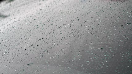 雨滴从车窗上落下来特写