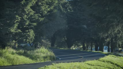 在大自然之间的道路上的吉普车实拍