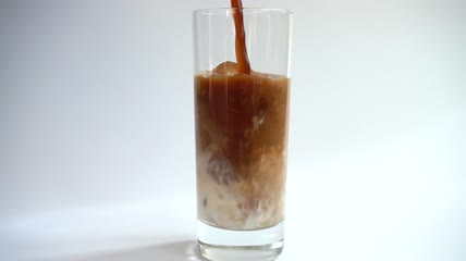 用牛奶煮冰咖啡特写实拍