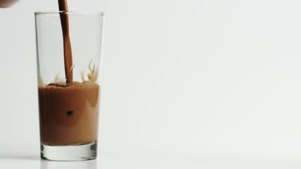 倒一杯巧克力牛奶特写实拍